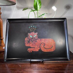 VTG Couroc Bar Tray MCM King Lion Tiger Kitty Cat Crown Jewels Platter